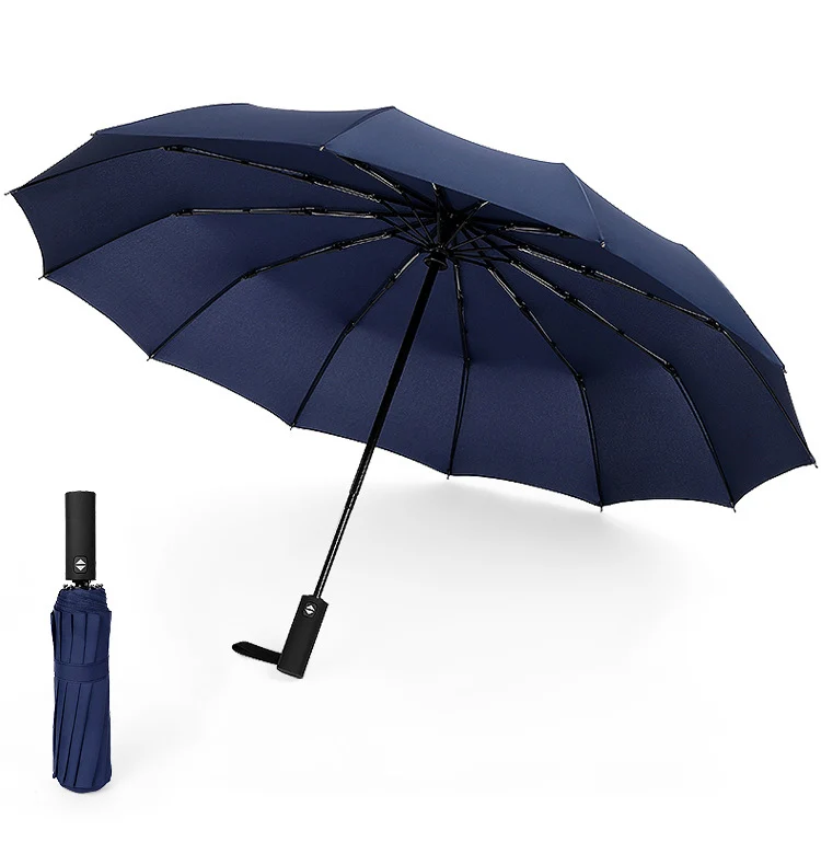 Only Jime Automatic Umbrella Solid Color 12 Bone Super Large Double Windproof Folding Umbrella Three Fold Unisex Umbrella