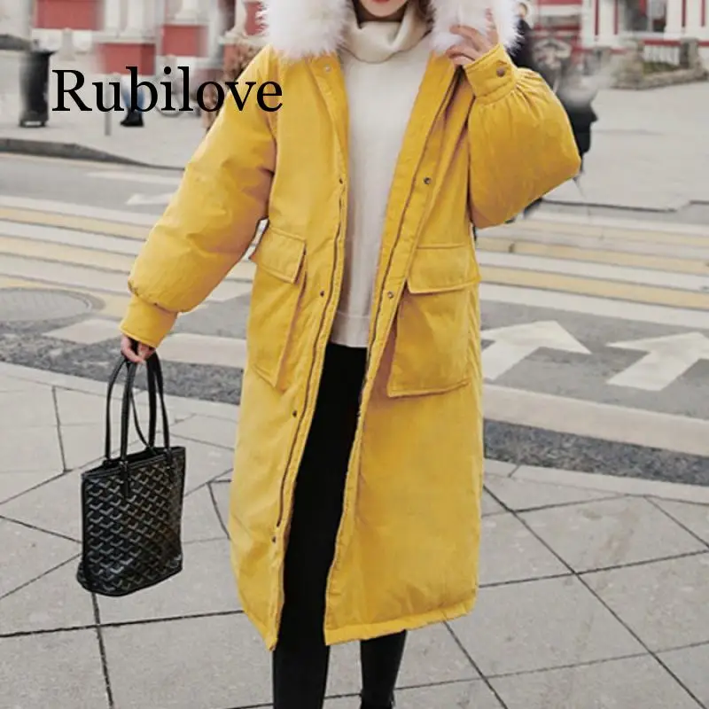 

Rubilove windproof warm female coats New winter clothes in 2019 with large hair collar peach skin