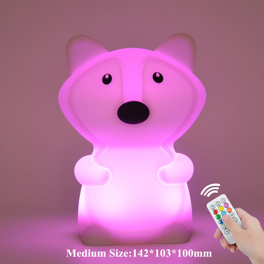Сенсорный экран Сенсор RGB лиса светодиодный Ночной светильник дистанционного Управление затемнения таймер USB мультфильм Силиконовые прикроватная лампа для Для детей подарок для ребенка