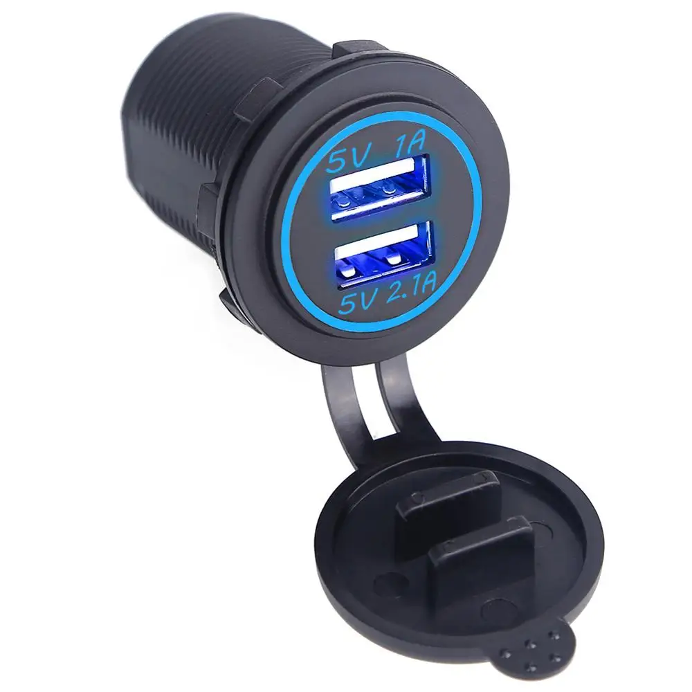 Rovtop Универсальный Автомобильный Зарядное устройство usb-устройство для DC12V-24V Водонепроницаемый Dual USB Зарядное устройство 2 Порты и разъёмы Мощность гнездо 5V Для Iphone samsung Z4 - Название цвета: Blue