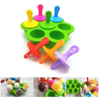 

7 Holes Colorful Silicone DIY Dessert Ice Cream Mold Popsicle Lolly Maker Handheld Ice Cube Popsicle Lolly Maker Kitchen Gadgets