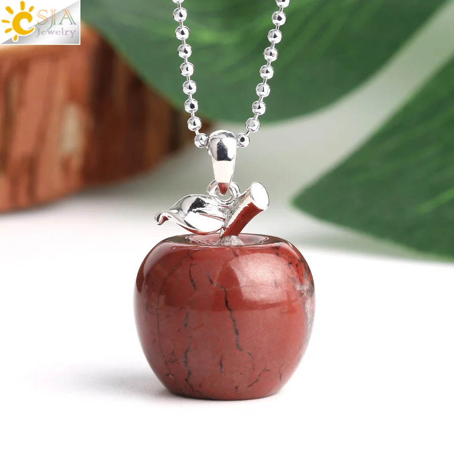 CSJA Suspension Apple Natural Stone Pendant Crystal Pendants Quartz Bead Necklaces Fashion Jewelry for Female Women Gift G046
