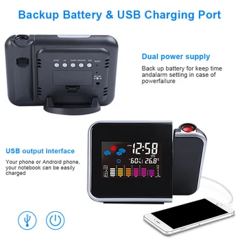 

Digital Projection Alarm Clock with Temperature Hygrometer Time Date LCD Display Clock MYDING