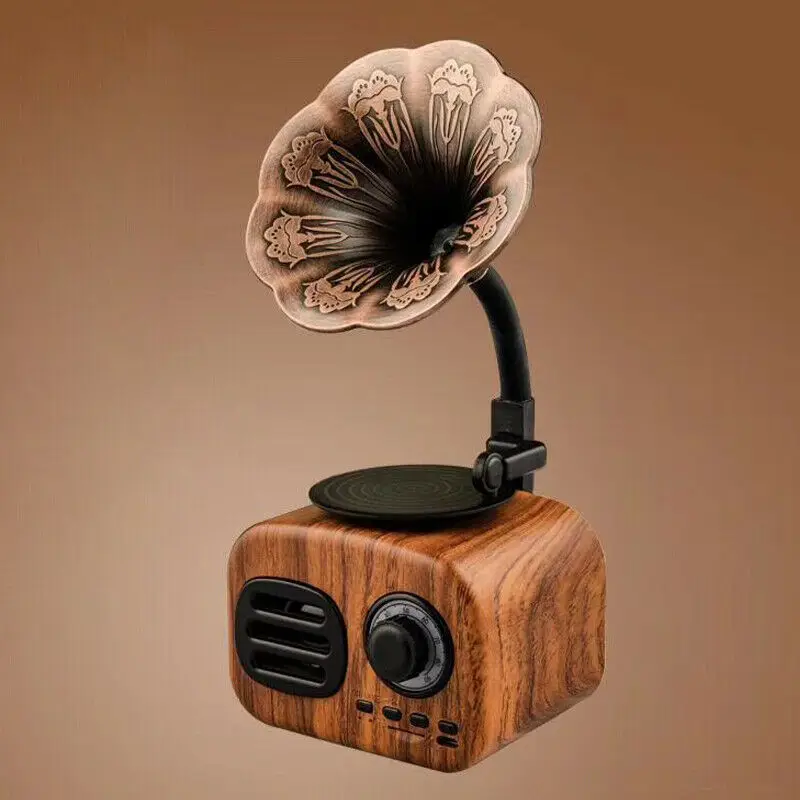 Wood Портативный мини деревянный bluetooth динамик Ретро беспроводной граммофон громкий динамик открытый путешествия акустическая система радио музыка - Цвет: Wood