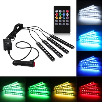

2020 New NTXVSO8 4pc 9LED Remote Control Colorful RGB Car Interior Floor Atmosphere Light Atmosphere Light Bulbs Lamps #Ger