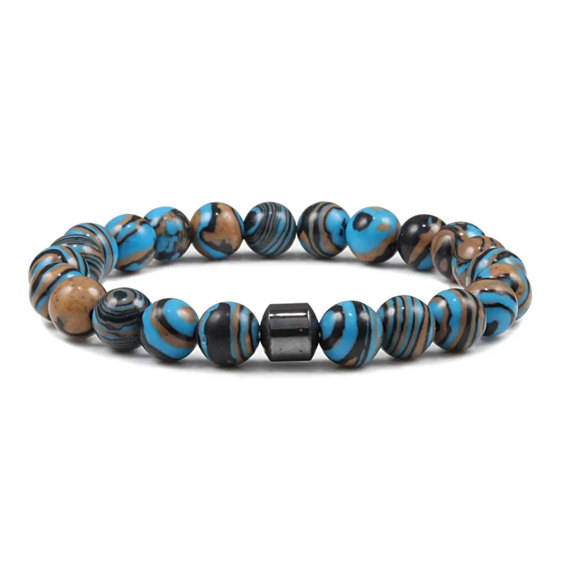 blue black Pulseiras& Браслеты браслет Малахитовый браслеты из бус Классические наручные сплав аксессуары hombre натуральный камень Homme Йога человек ювелирные изделия - Окраска металла: blue black