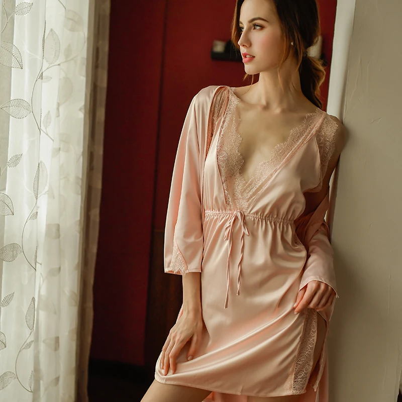 Сексуальный соблазнительный наряд и платья, набор, женские ночные сорочки с тонким поясом, кружевное платье с разрезом по бокам, домашняя одежда, пижамы, комплект для сна