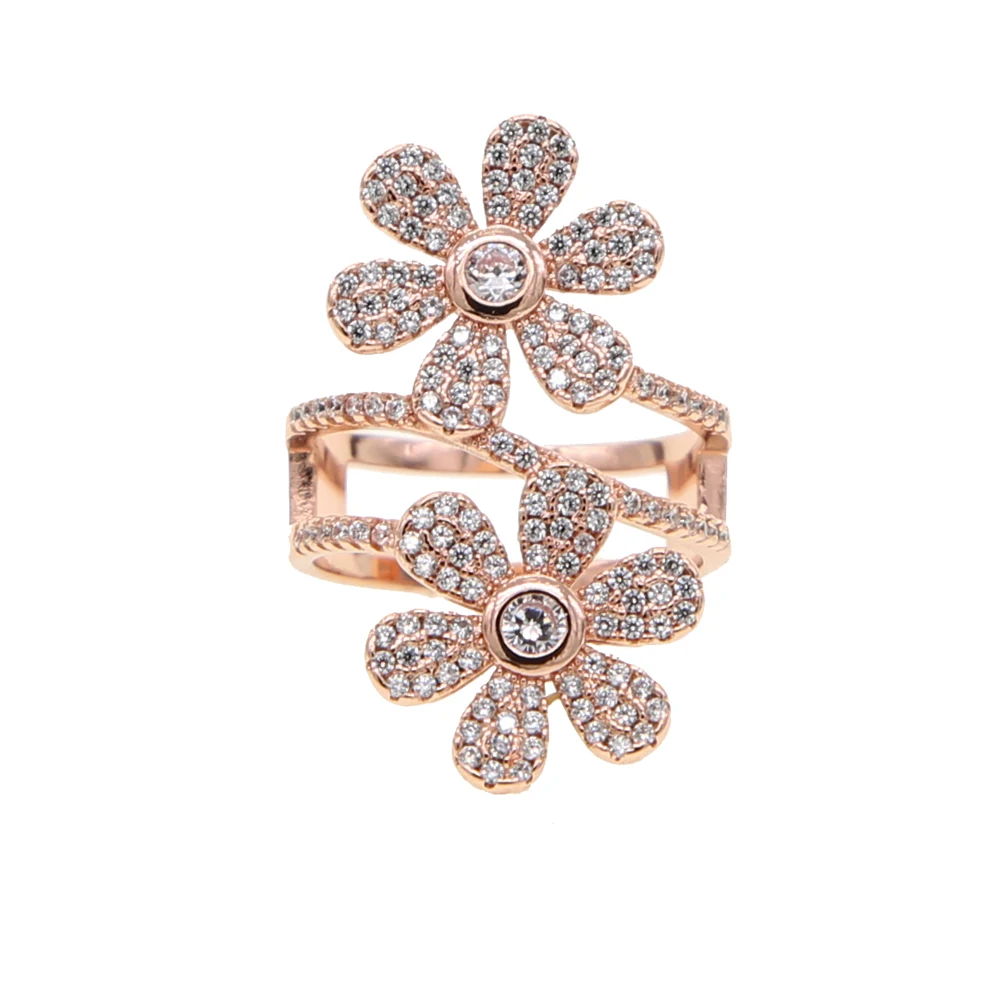 Модные украшения для пальцев Micro Pave кубический цирконий камни розовое золото Маргаритка цветок Весна большие открытые кольца для женщин
