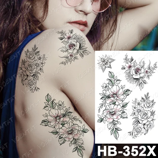 Waterproof Temporary Tattoo Sticker Dark Old School Moth Butterfly Flash Tattoos Snake Rose Body Art Arm Fake Tatoo Women Men 33-HB352X