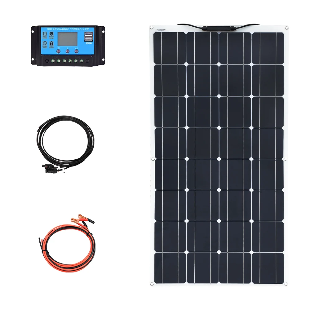 

Flexible solar panel 200w 12v 24V Controller Module 100w for Car RV Boat Home Roof Vans Camping 12V 24V Solar Battery