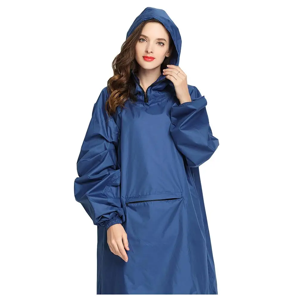 Raincoat Poncho Women's Stylish Waterproof Rain Poncho Cloak Raincoat with Hood Sleeves and Big Pocket on Front.