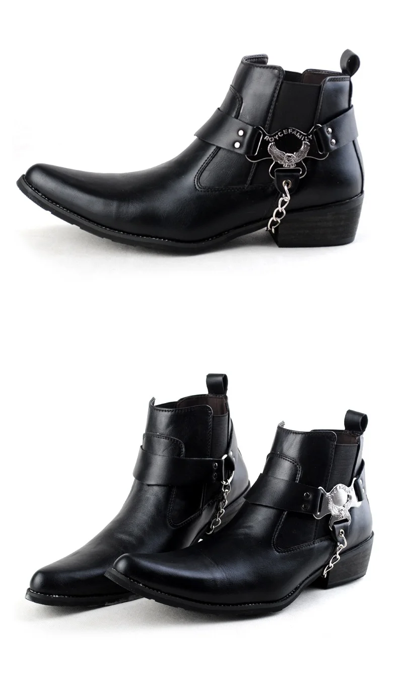 Высококачественные мужские кожаные ботинки с острым носком, с цепочкой Классические Мужские ботинки в байкерском стиле, черные ботильоны в стиле панк-рок botas hombre