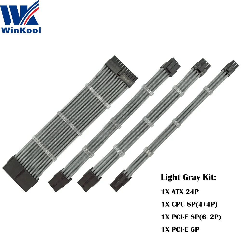 PSU Extension Cable WinKool Female to Male 18AWG Sleeved 1X ATX 24P CPU 8P PCI-E 8P and 6P Power Cord / Cable Kits