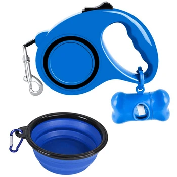 

Retractable Dog Leash,Heavy Duty Dog Lead for Small to Large Dogs Up to 100 LB,with Waste Bag Dispenser & Bonus Bowl,One Button