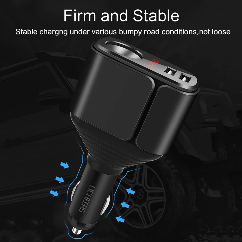 Автомобильное зарядное устройство Licheers с двумя USB портами и цифровым дисплеем 3 4