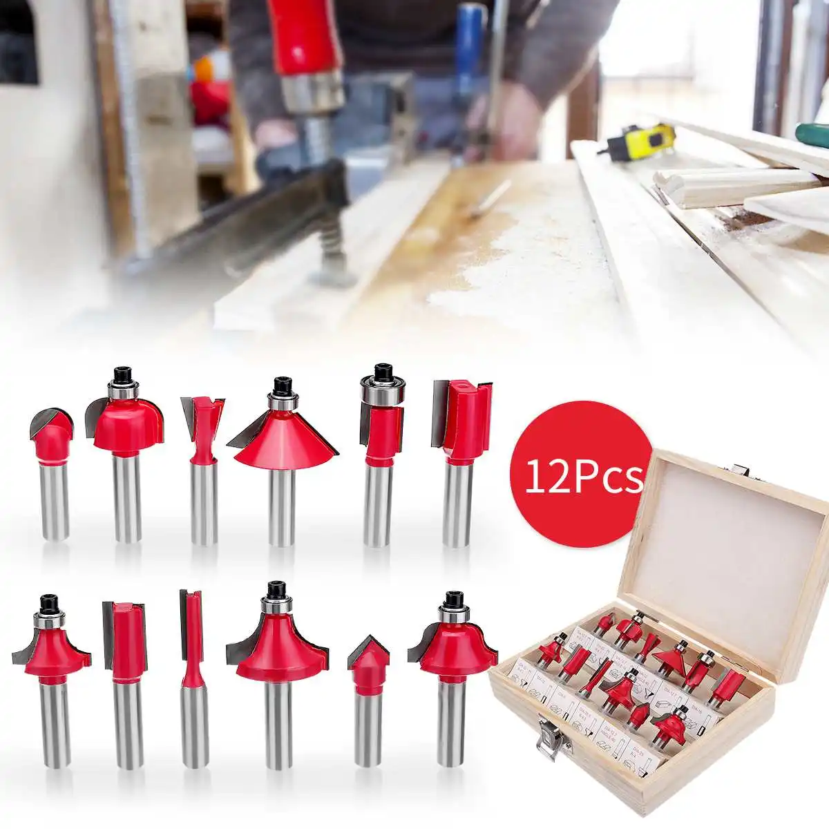 

8mm 12 Pieces/Set Woodworking Cutter Milling Carbide Milling Cutter Router Bit Set For Wood Cutter Engraving Cutting Tools