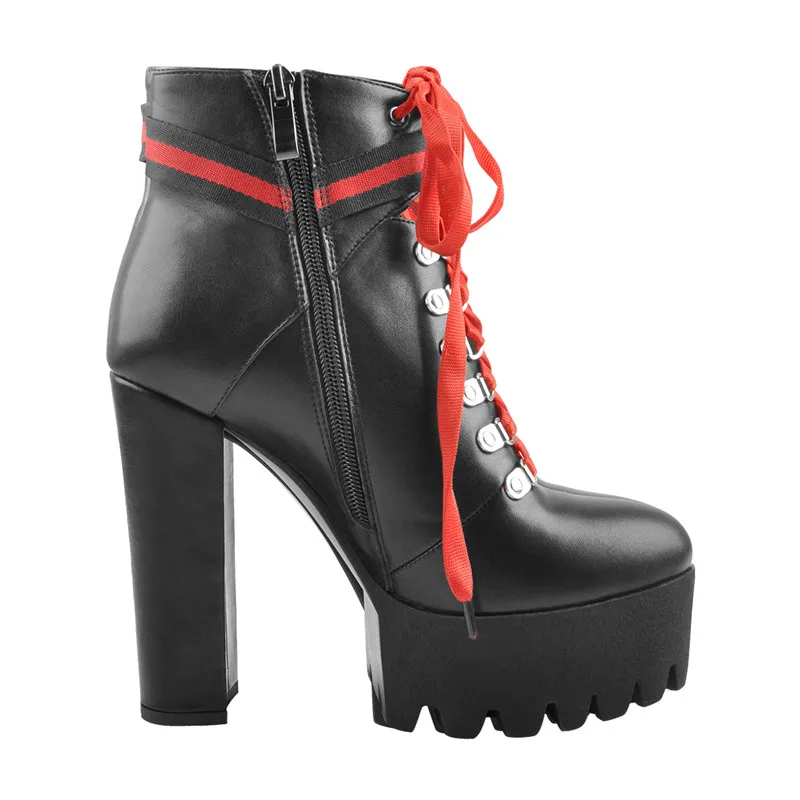 Onlymaker/женские ботильоны на высоком каблуке с боковой молнией и шнуровкой; ботинки на платформе с круглым носком на толстой подошве; сезон осень-зима