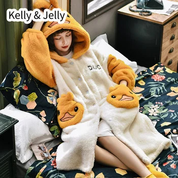 

New Pajama women's fall and winter flannel long sleeve thickened loose Pajama bathrobe coral velvet warm home clothes
