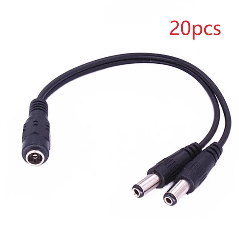Cable divisor de potencia 20 piezas DC 1 a 2, 5,5x2,1mm, para cámara de seguridad CCTV DVR