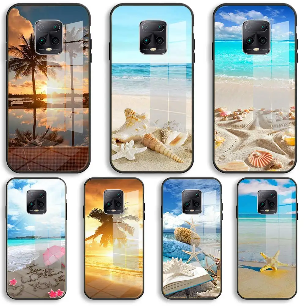 

summer beach starfish blue sky Soft Glass Phone Case For Xiaomi Redmi 9A 8A 7A Note 9 8 7 Pro Y3 9S 8T Balck Cover
