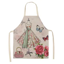 Delantales de cocina para mujer Vintage bolso vestido zapatos patrón de lino de algodón para Cocinar en casa babero de cintura Pinafore Herramientas de limpieza