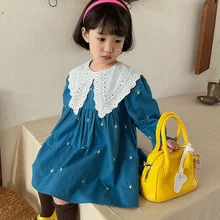 

2022 Spring New Korean Style Children Clothing Girls Baby Embroidered Big Lapel Floral Princess Dress Kids Dresses
