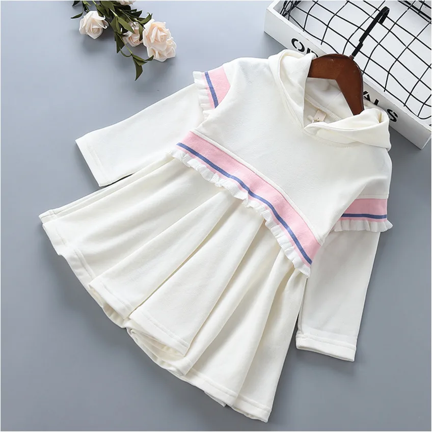 

2019 Autumn Casual Active Kid Children Clothing Girls Princess Hooded Dress 2-6 Years Cotton Girl Pleated Dresses Patchwork