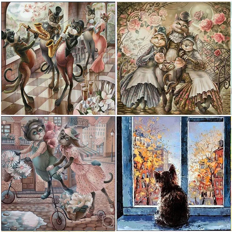 

5D DIY Diamond Painting Cartoont Cat Animals Art Full Round Drill Diamond Rhinestone Needlework Cross stitch Home Decoration
