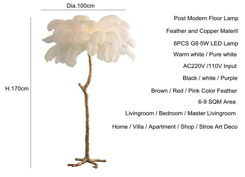 Скандинавские медные напольные светильники из перьев, стоячий светильник для гостиной, спальни, декоративный напольный светильник, освещение в помещении, стоящий светильник, блеск