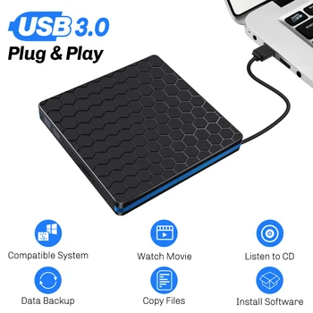 

External DVD Drive USB3.0 DVD RW CD Rewriter Burner Portable Optical Drive Player For PC Laptop Macs OS Windows 10 7 8 XP