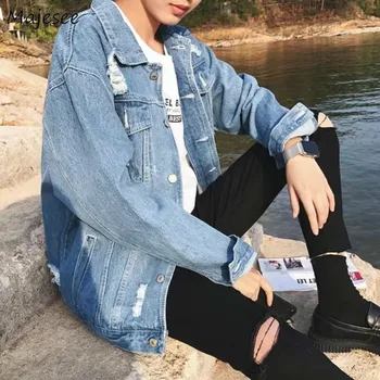 

Jackets Men Denim All-match Korean Style Simple Pockets High Quality Trendy All-match Mens Casual Coats Students Large Size 3XL