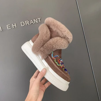 

Luxury brand snow boots women's new winter shoes cow suede keep warm Rabbit hair ankle boots women's snow boots botas mujer