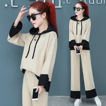 Knitted Sweater 2 Piece Set Women wide Pant And Top Casual Hooded Korean Set Outfits knit Matching Sets Tracksuit black clothing Knitted Sweater 2 Piece Set Women wide Pant And Top Casual Hooded Korean Set Outfits knit Matching Sets Tracksuit black clothing