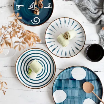 

Hand Drawn Ceramic Dinner Plate Food Plates Steak Plate Dessert Cake Dish Japanese Style Gold Inlay Dinnerware Set Party Shop