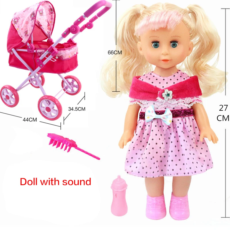 Big Wheel Thickness Pretend Paly Toys Push Trolley 68cm Height Can Adjustable Baby Doll Stroller 2-7years Old - Цвет: A