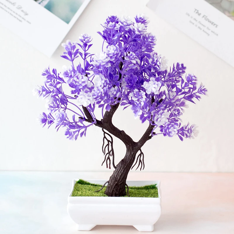 Artificial Potted Flower Fake Bonsai Pot Plant Home Office Table Desk Ornament Decor Simulation Plant Photography - Цвет: Purple