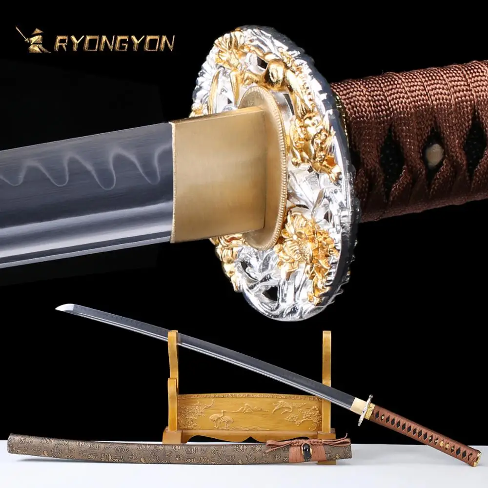 RYONGYON Handmade Katana Real Sword Sharp Samurai Genuine Japan Ninja T10 steel Full Tang Clay Tempered Blade 612 | - Цена: 
