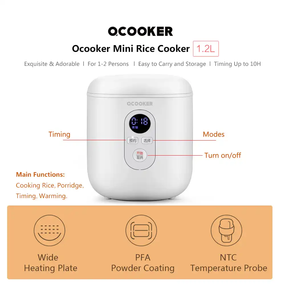 Ocooker Mini Reiskocher 1.2L Elektro PFA Home Studenten Kochen Erwärmen 300W