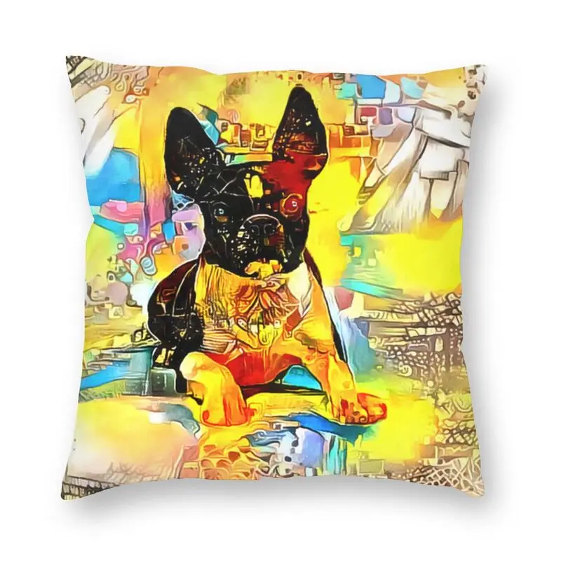Наволочка для подушки любителей собак Boston Terrier 45x45 см акварель ярких цветов