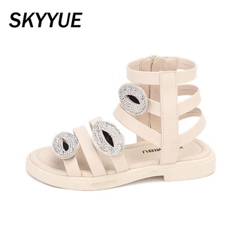 

Summer Kids Gladiator Sandals Children Rhinestone Brand Shoes Baby Girls Black Princess Sandals Soft Beach Sandals Dress Shoes
