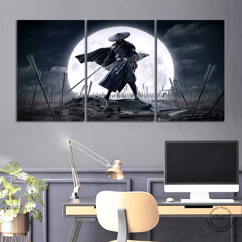 

Japanese Samurai Canvas Oil Painting, Unframed Darts, Night Scene, Video Game Poster, Home Decor, Wall Art Gift, 3 Pcs, 5 Pcs