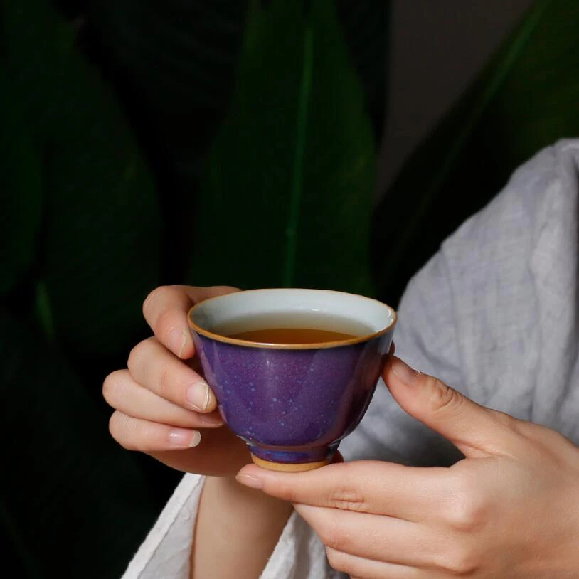 PINNY 110ML Glaze Purple Ceramic Kung Fu Teacup Pigmented Traditional Chinese Drinkware Retro Tea Bowl