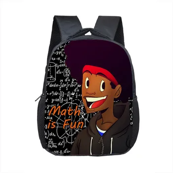 

Children School Bags 12inch African Black Boys Kids Backpack Afro Soccer Art Student kindergarten Schoolbags