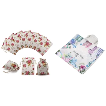 

50 Pack Rose Double Drawstring Burlap Bags Linen Bags 3.9 x 5.5 Inch & 50Pcs Flower Gift Bags Plastic Shopping Bags