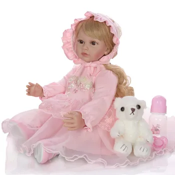 

Fashion Reborn Baby Doll 60 CM Cartoon bebe Reborn Boneca Dolls Silicone Vinyl wear Cloak Doll With Long hair Realistic Toys