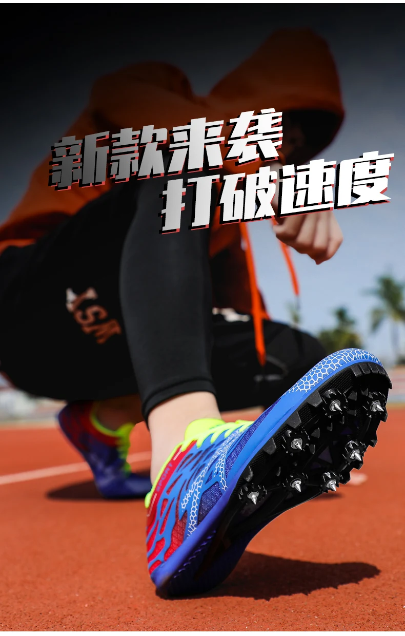 Men Women Boys Girls Track and Field Shoes Mesh Breathable Athletics Spike Shoes Black Blue Racing Sneakers Lightweight Trainers
