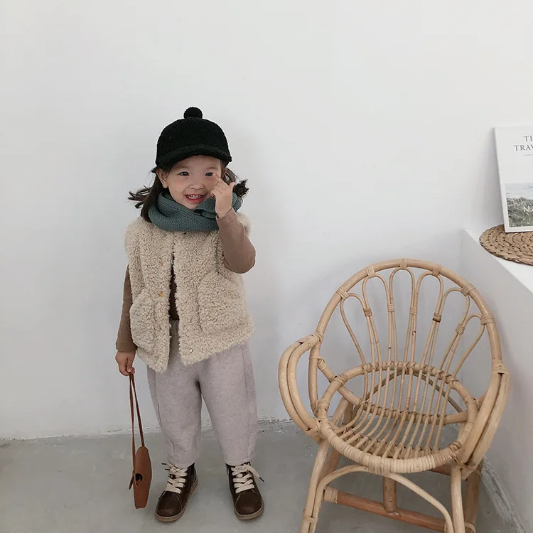 Autumn Winter fashion girls solid color quilted berber Fleece waistcoats kids warm cute sleeveless thick vests