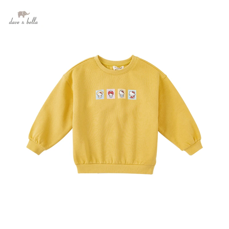 

DKY19610 dave bella autumn 5-13Y kids clothes children fashion bow cartoon T-shirt girls high quality fashion tees
