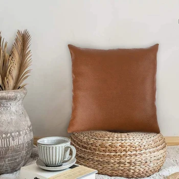 

Cushion Cover 45 x 45 cm Throw Pillowcase Sofa Home Decor Solid Color Colid Brown Faux Leather Cushion Covers