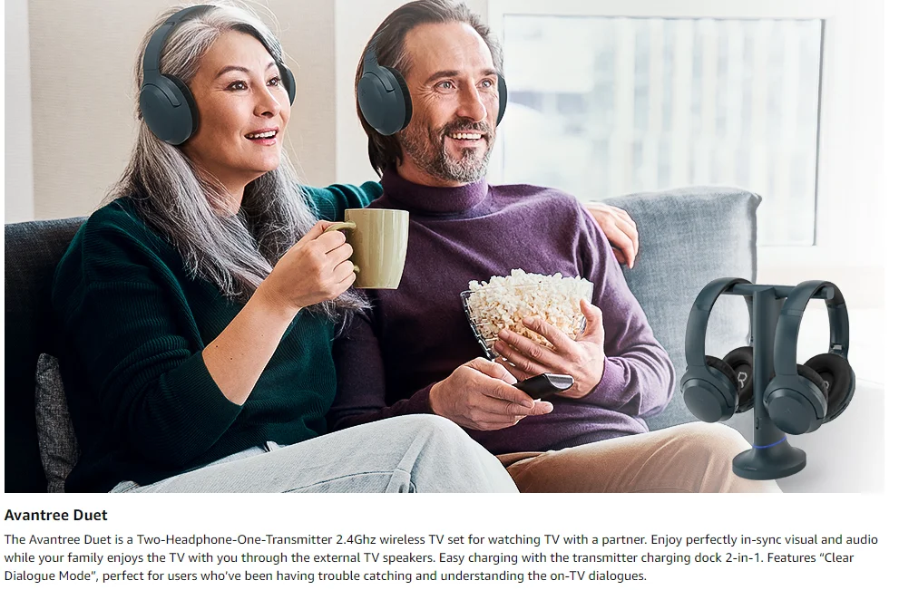 Avantree Duet - Dual Wireless Headphones for TV Watching with